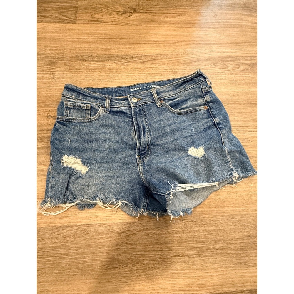 Old Navy OG Straight High Rise Distressed Denim Shorts Blue Size 12